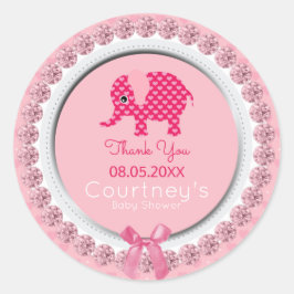 Adesivo Redondo Chá de fraldas De Elefante Rosa Obrigado Por Favor