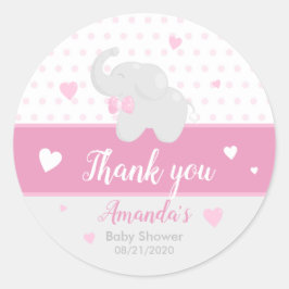 Adesivo Redondo Chá de fraldas de Elefante Rosa, Obrigado, Sticker