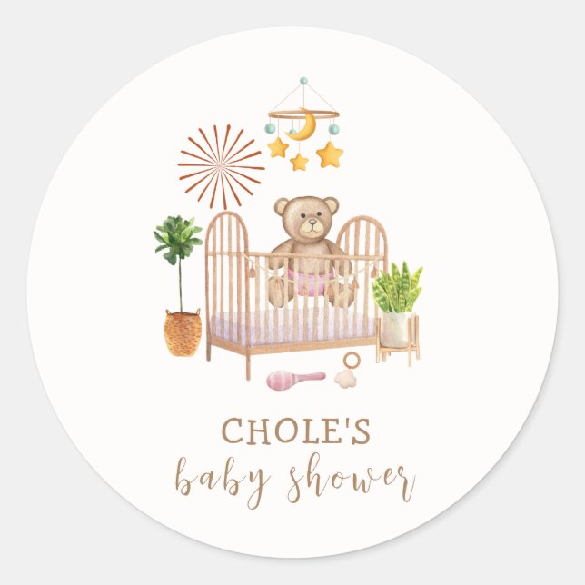 Adesivo Redondo Chá de fraldas de Enfermeiro Boho Teddy (Frente)