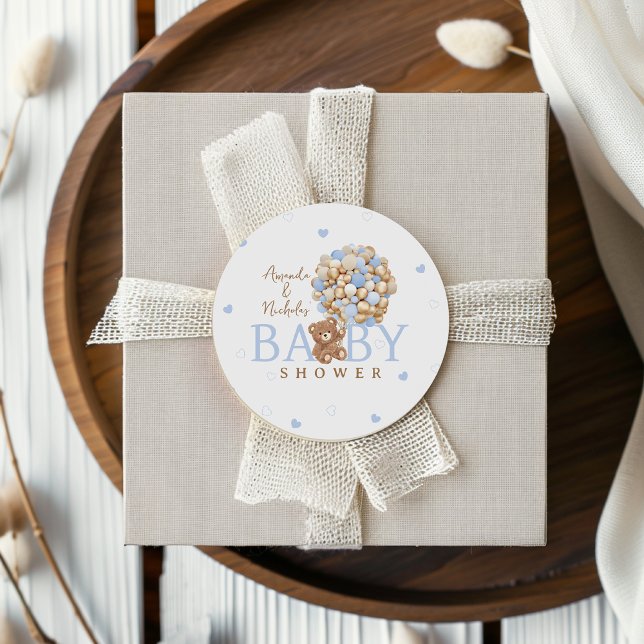 Adesivo Redondo Chá de fraldas de espera do Urso Azul (Criador carregado)