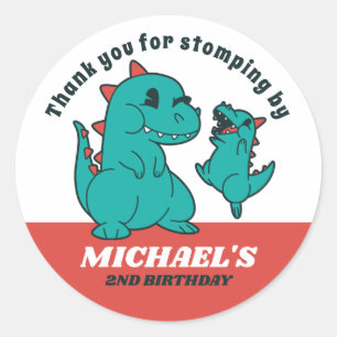 Adesivo Redondo Chá de fraldas de Festa de Dinossauro para Bebê Ce