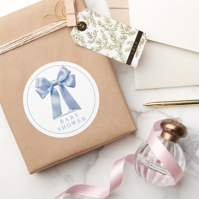 Adesivo Redondo Chá de fraldas de fita Arco azul coquette (Presentear)