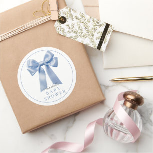 Adesivo Redondo Chá de fraldas de fita Arco azul coquette