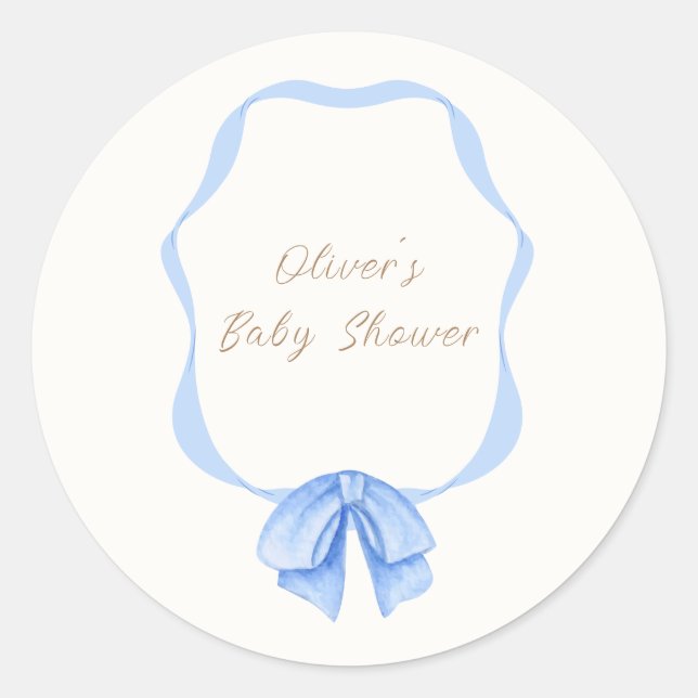 Adesivo Redondo Chá de fraldas de fita do Arco de vinheta azul (Frente)