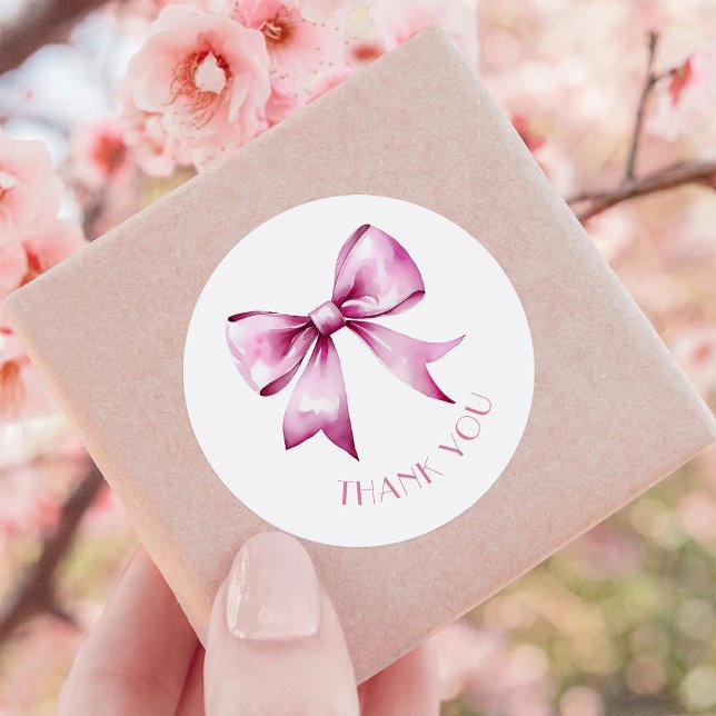 Adesivo Redondo Chá de fraldas de fita do Arco rosa - Obrigado (Criador carregado)