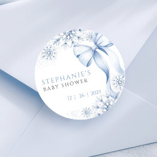 Adesivo Redondo Chá de fraldas de flocos de neve azuis