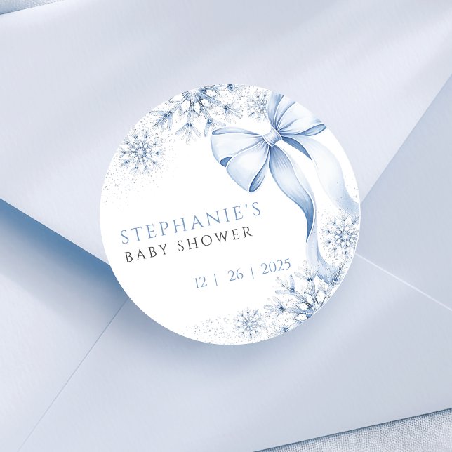 Adesivo Redondo Chá de fraldas de flocos de neve azuis (Criador carregado)