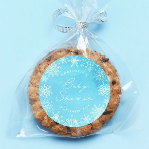 Adesivo Redondo Chá de fraldas de Flocos de Neve Azul