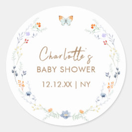Adesivo Redondo Chá de fraldas de flor selvagem da borboleta Minim