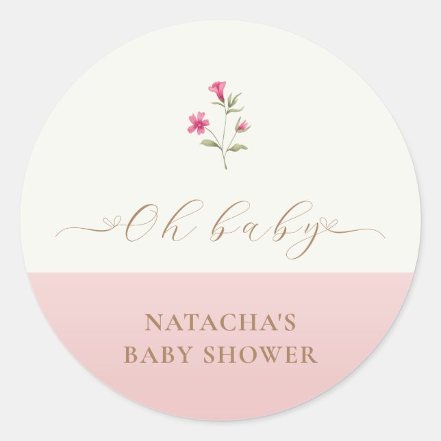 Adesivo Redondo Chá de fraldas de flor selvagem moderno e minimali (Frente)