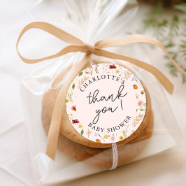 Adesivo Redondo Chá de fraldas De Flor Selvagem Obrigado