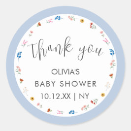 Adesivo Redondo Chá de fraldas De Flor Selvagem Simples Azul Muito