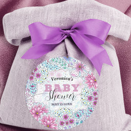 Adesivo Redondo Chá de fraldas de Flores de Prados da Boêmia