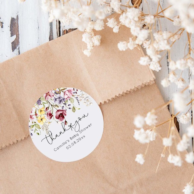 Adesivo Redondo Chá de fraldas de flores silvestres (Criador carregado)