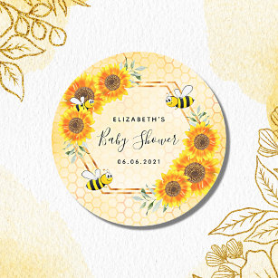 Adesivo Redondo Chá de fraldas de flores solares de abelha