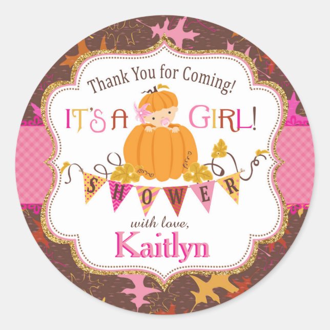 Adesivo Redondo Chá de fraldas de Folhas de Carvalho de outono Dou (Frente)