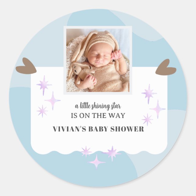 Adesivo Redondo Chá de fraldas de Fotografia de Estrela Brilhante  (Frente)