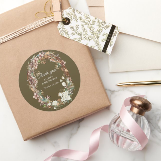 Adesivo Redondo Chá de fraldas de Fotografia Floral do Whimsical W (Presentear)