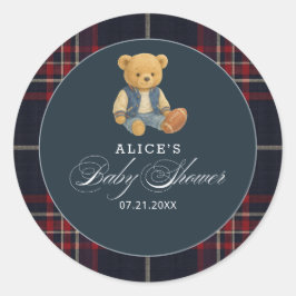 Adesivo Redondo Chá de fraldas de futebol do Preppy Bear