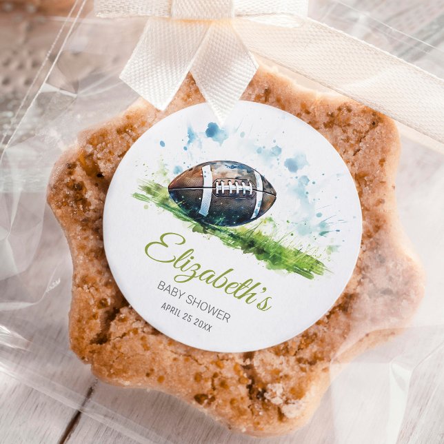 Adesivo Redondo Chá de fraldas de Futebol Elegante Watercolor (Criador carregado)