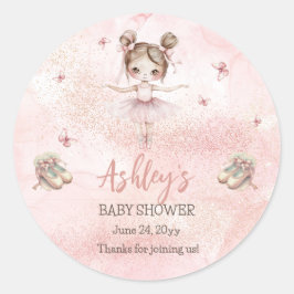 Adesivo Redondo Chá de fraldas de Garota Ballerina Tutu, Rosa-Rosa