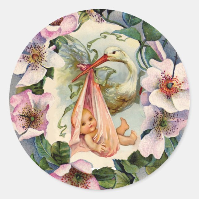 ADESIVO REDONDO CHÁ DE FRALDAS DE GAROTA COM ROSAS SELVAGENS DE TI (Frente)