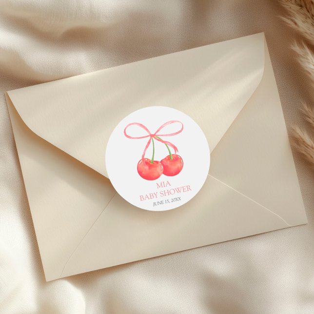 Adesivo Redondo Chá de fraldas de Garota-d'Água de Cereja e Fita-R (Criador carregado)