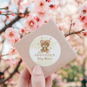 Adesivo Redondo Chá de fraldas de Garota do Urso de Teddy