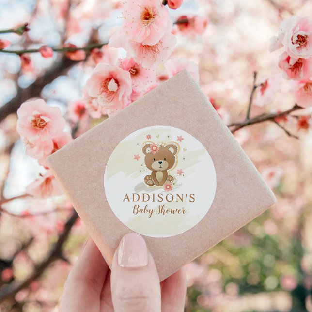 Adesivo Redondo Chá de fraldas de Garota do Urso de Teddy (Criador carregado)