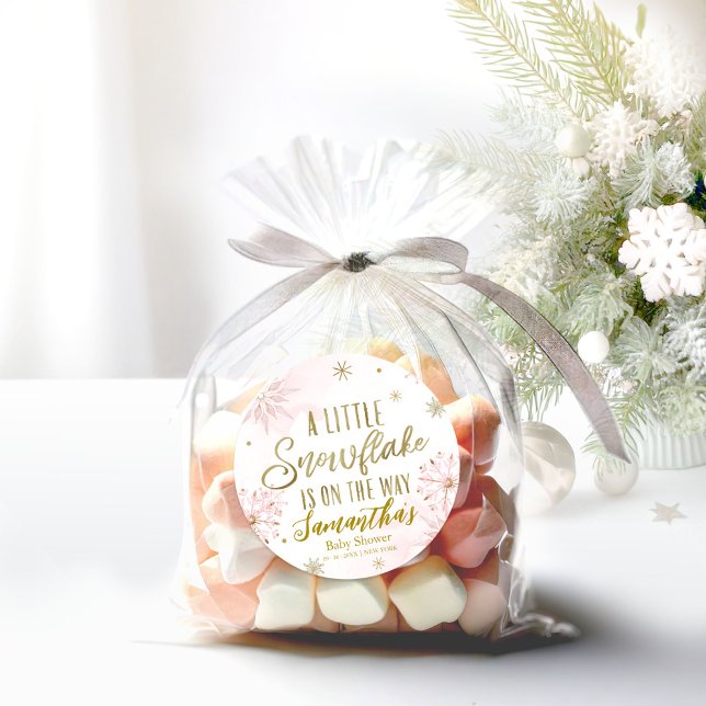 Adesivo Redondo Chá de fraldas de Garota Dourada de Neve Rosa (Criador carregado)