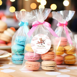 Adesivo Redondo Chá de fraldas de Garota Rosa de Avião de Urso Bon