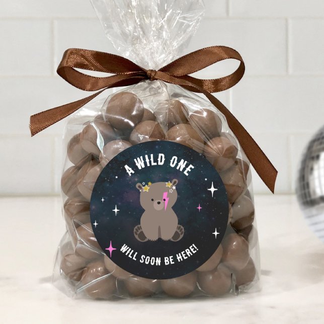 Adesivo Redondo Chá de fraldas de Garota Rosa-Rosa Sleepy Selvagem (Criador carregado)