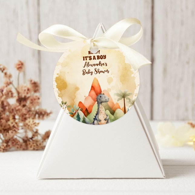 Adesivo Redondo Chá de fraldas de Garoto Verde Dinossauro Cinto-d' (Criador carregado)