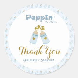 Adesivo Redondo Chá de fraldas de Garrafas Azuis