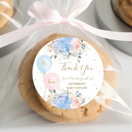 Adesivo Redondo Chá de fraldas de Gêmeos Florais Azul-Rosa