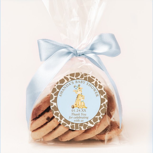 Adesivo Redondo Chá de fraldas de Girafa Azul Clássico Redondo (Criador carregado)