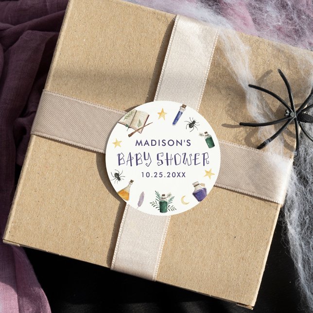 Adesivo Redondo Chá de fraldas de Halloween das Poções Mágicas Whi (Criador carregado)