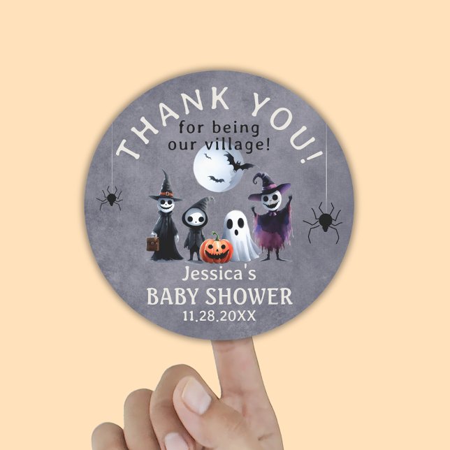Adesivo Redondo Chá de fraldas de Halloween de Monstros Personaliz (Custom Monsters Halloween Baby Shower Thank You Classic Round Sticker)