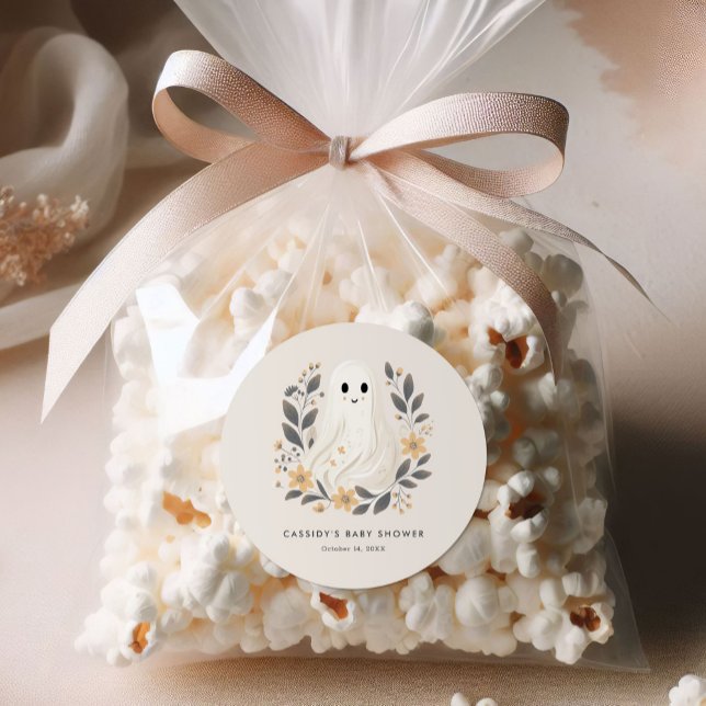 Adesivo Redondo Chá de fraldas de Halloween do Pequeno Boo Boho (Criador carregado)