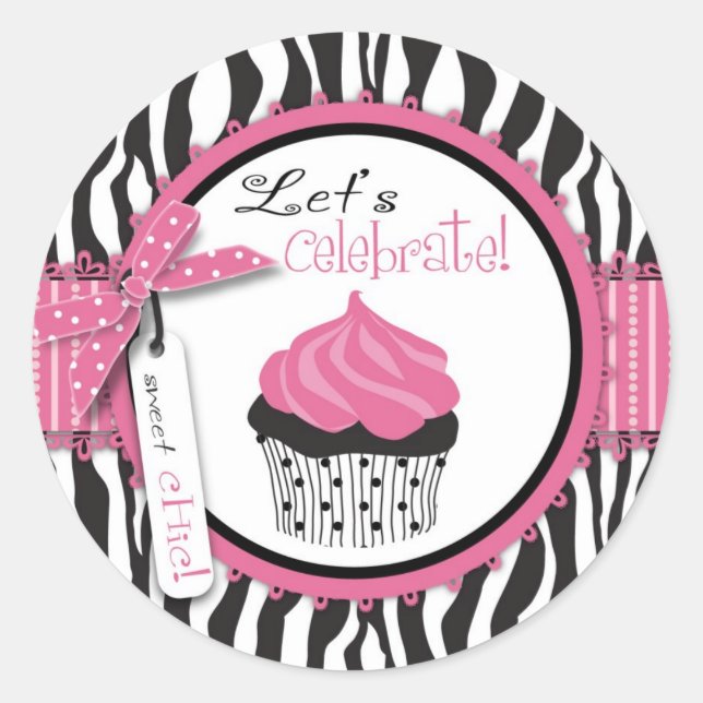 Adesivo Redondo Chá de fraldas de Impressão e Cupcake Zebra (Frente)