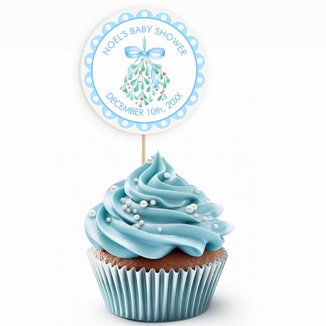 Adesivo Redondo Chá de fraldas de inverno Blue Mistletoe (Blue Winter Baby Shower Sticker Favor)