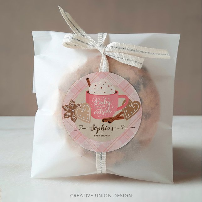 Adesivo Redondo Chá de fraldas de inverno de chocolate quente (Criador carregado)