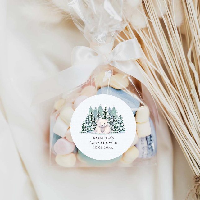 Adesivo Redondo Chá de fraldas de inverno do Urso Polar (Criador carregado)