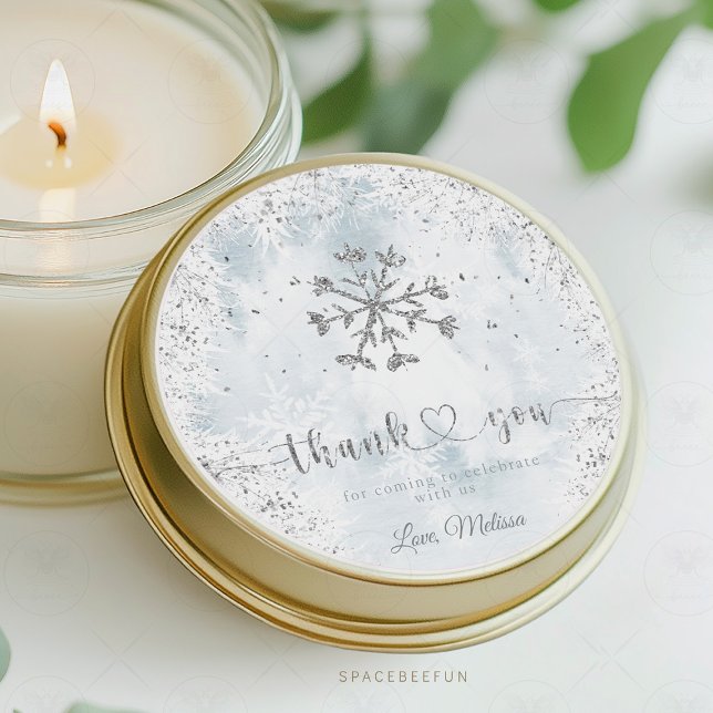 Adesivo Redondo Chá de fraldas de inverno em floco de neve (little snowflake baby shower,winter baby shower invitation,snowflake baby shower sticker,baby shower)