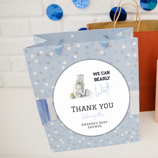 Adesivo Redondo Chá de fraldas de inverno Polar Bear Blue Boy Espe (Criador carregado)