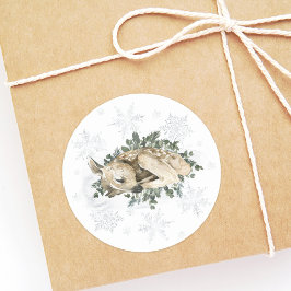 Adesivo Redondo Chá de fraldas de inverno Verde-Pequeno-Veado