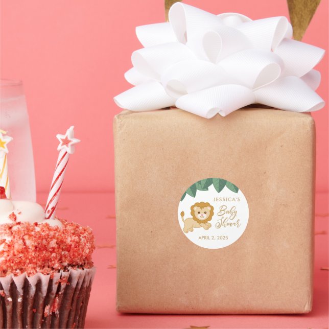 Adesivo Redondo Chá de fraldas de leão de bebê bonito (Festa)