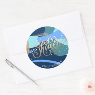 Adesivo Redondo Chá de fraldas de Letras Douradas para Garoto Sur