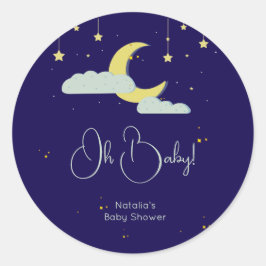 Adesivo Redondo Chá de fraldas de Lua Celestial com Desenho de Mão
