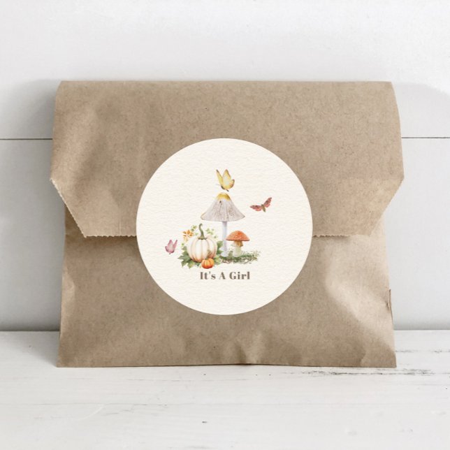 Adesivo Redondo Chá de fraldas de Mata-Pumpkin Borboleta (Criador carregado)